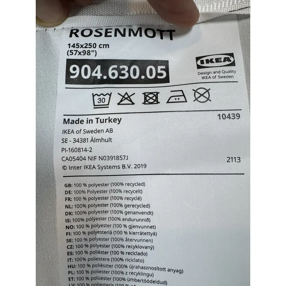 IKEA ROSENMOTT Blackout Curtains 2 Panels (1 pair) 57x98 Black Floral Polyester